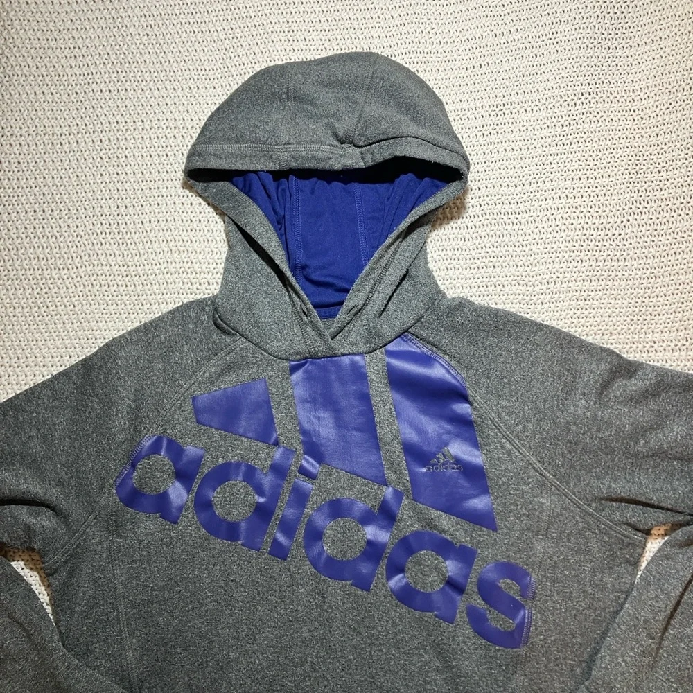 Adidas Men's Medium Gray Hoodie Sweatshirt Pullover Logo Longsleeve Activewear‎